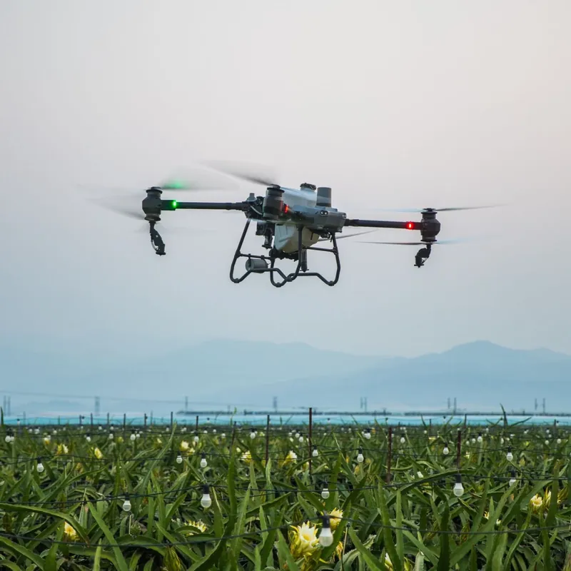 Drone agrícola em processo de manutenção, com técnico especializado trabalhando. Conte com a Manutenção de Drones Agrícolas para serviços de qualidade e peças de reposição.